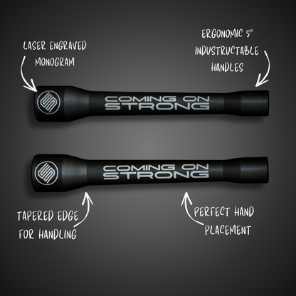  5 inch handles with descriptions on the silver jump rope from Coming On Strong and Dan Bantell.
The One, a Silver 5mm jump rope from Coming On Strong. 